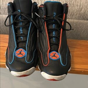 Jordan Athletic Shoes Black and Blue with Orange Accents